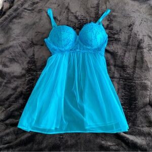 Victoria's Secret Turquoise Babydoll Nighty Lingerie. 34B NWT